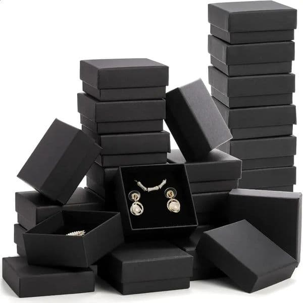 32Pcs-7x7x25cm Black Kraft Jewelry Gift Box Cardboard Ring Necklace Earring Packaging Organizer Boxes Case With Sponge Inside 260320