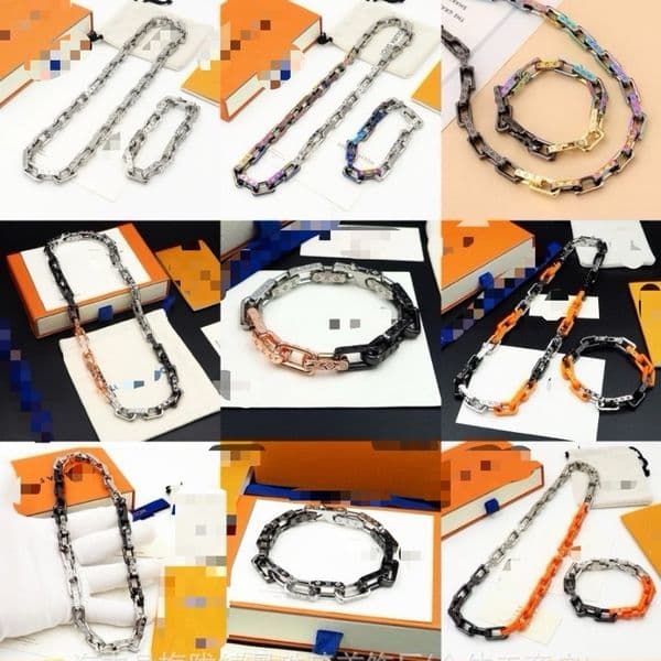 Luxury VL Bamboo Cuban Link Chain Designer Necklace Bracelet Fashion Jewelry Stainless Steel Hiphop Orange Black Silver Mens Chains Necklaces For Men Women Gift