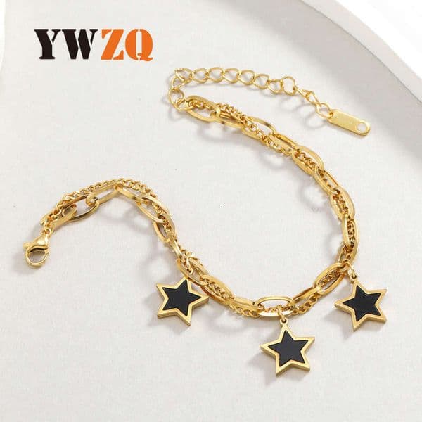 Korean-style 18k gold oil-drip star butterfly double-layer titanium bracelet women sweet 925 Sterling Silver 18K Gold jewelry for girlfriends and sisters