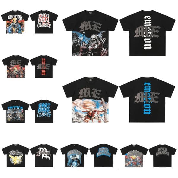 Designer MIXEDS EMOTIONS mens tshirts geometric letter pattern rhinestone short-sleeve t-shirts high street vintage washed Graffiti Print cotton Hip Hop tees aa