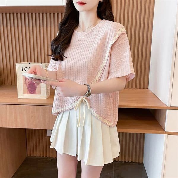 Original Design Polo Short-sleeve Women's T-shirt Summer Light Luxury Designer T-shirt With Designer Hoodie High-end Feel Decorative Stitching Irregular Design