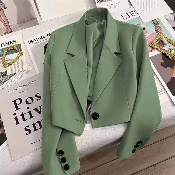 Short Fashion Women Blazers Casual Elegant Female Suits Jacket Tops Spring Autumn Solid Long Sleeve Office Lady Blazer Coat Tops 260318