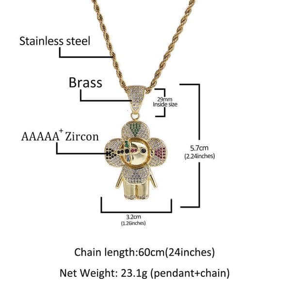 Moissanite Jewelry Hip Hop New Niche Design Donkey Flower Pendant Silver Inlaid VVS Moissanite Personality Trendy Brand Necklace Wholesale