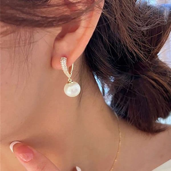 Japanese and Korean Light Luxury High-End Pearl Heart-Shaped Moissanite Ear Clip Socialite Party Earrings for Women