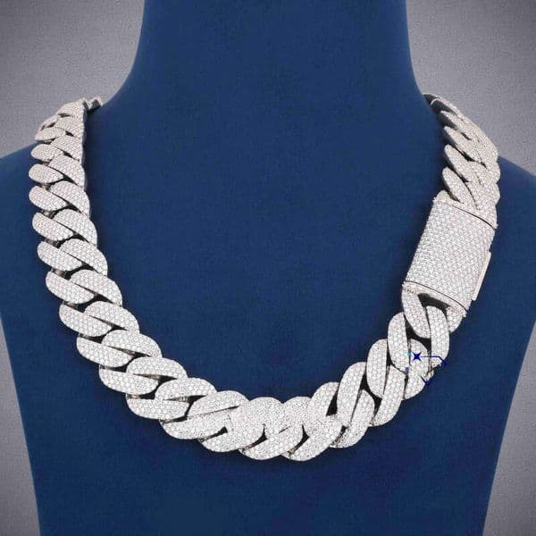 Trendy style Mens Fashion Necklace Diamond VVS 22MM Cuban Lidynamic 925 Sterling Silver Hip Hop Style Iced Moissanite Chain