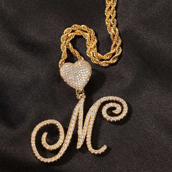 Cross-Border Ice with VVS moissanite Heart Buckle Floral Letter Pendant Fashion Personality High-End Unisex Hip-Hop Necklace