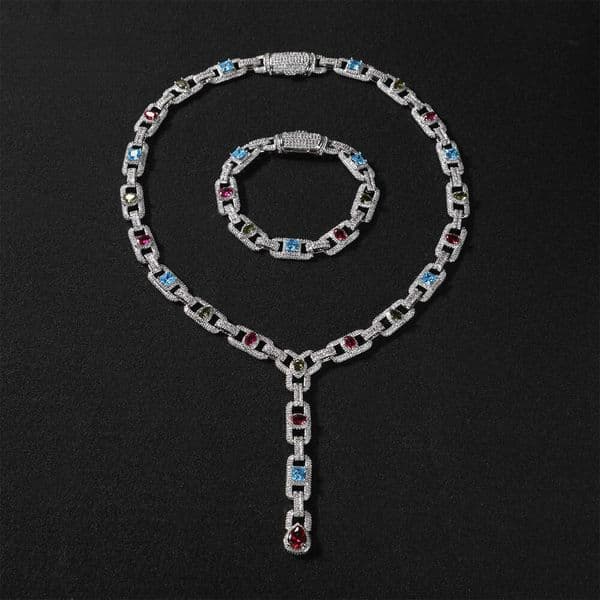 Hip-Hop Ice with VVS moissanite Pig Nose Necklace 11mm Colorful Moissanite Collarbone Chain Rap Rapper Bow Tie Style Men's Accessories