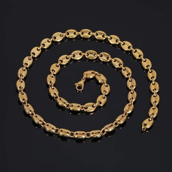 Jewelry Hip Hop 8mm Coffee Bean Necklace Lobster Clasp 925 Sterling Silver 18K Gold Pig Nose Chain Men's Jewelry Wholesale