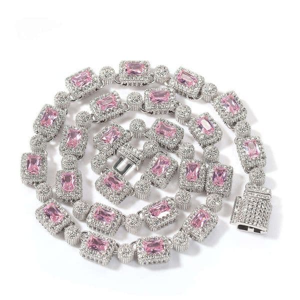 Hip-Hop Ice with VVS moissanite Necklace European and American INS Style Trend Brand Pink Square Round Mixed Diamond Design Sense Fashion Clavicle Chain