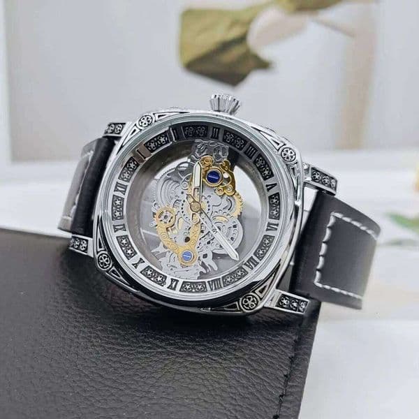 High-End Luxury Square Double-Sided Hollow Design, Luminous, Waterproof, Quartz Men's Fashion Business Casual Simple Stylish Watch, European and American Style