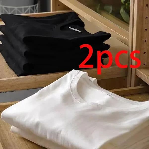 2pcs Solid Color Tshirt 100 Cotton Men Women White ONeck Loose Shortsleeved Basic Models Allmatch Couple Tops Black 260318