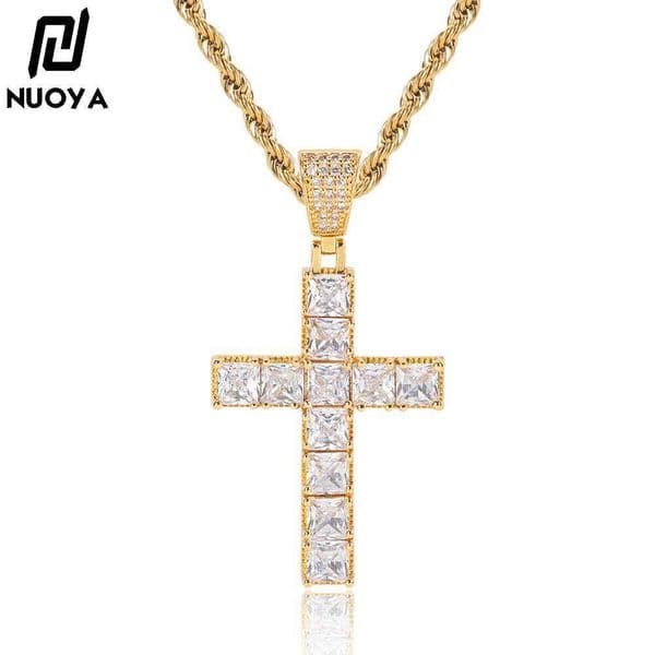 Hip-Hop Square Moissanite Cross Pendant Retro Trendy Men's Necklace Personalized Custom Jewelry