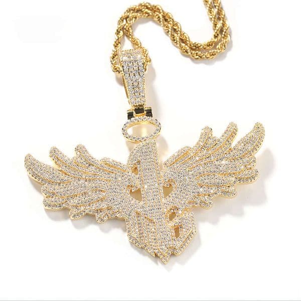 Hip-Hop Ice with VVS moissanite New Number 1 Large Wing Pendant Men's Personality Cool Pure silver Inlaid Moissanite Fashion Street Necklace Trend thumbnail 2