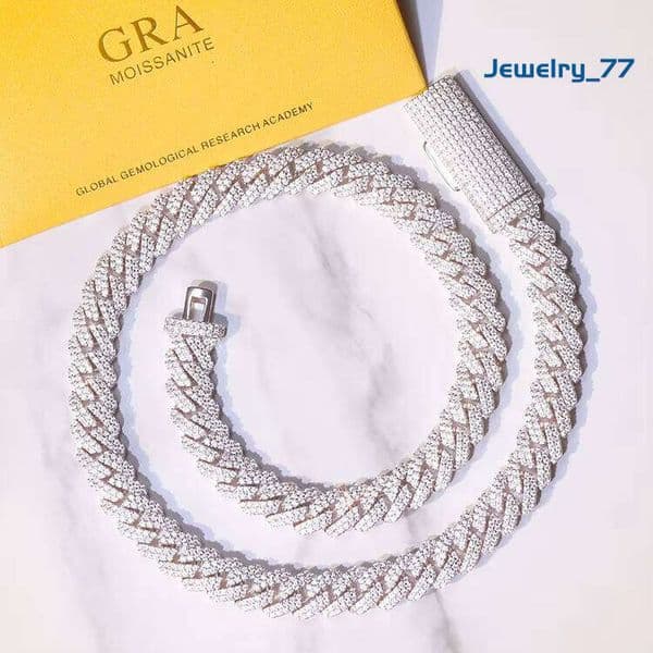 S925 Solid Silver Jewelry 2Rows 10Mm 12Mm Width GRA Moissanite Diamond Cuban Link Chain Hip Hop Necklace