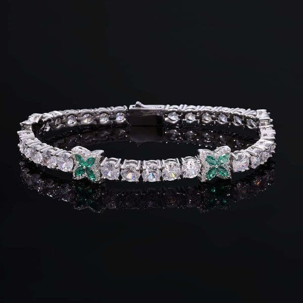 Luxury Jewelry hip-hop 5mm spring clasp Moissanite tennis chain four-leaf clover bracelet for women simple and versatile custom jewelry