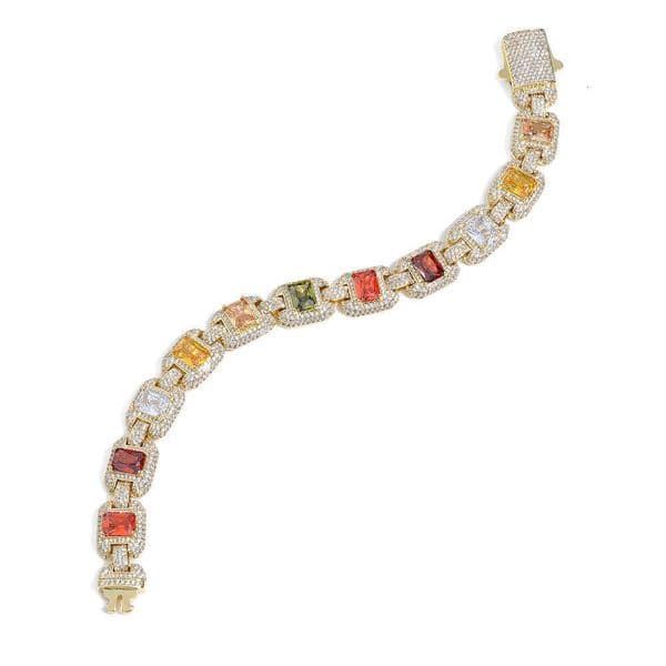 Jewelry hip-hop 12mm gemstone chain colorful jewelry Moissanite bracelet light luxury niche accessories accessories customization