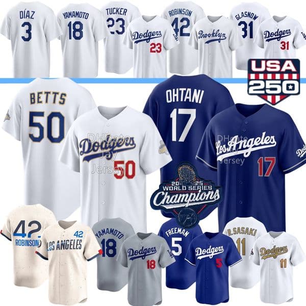 LA Dodgers Baseball Jersey #17 Shohei Ohtani #50 Mookie Betts Freddie Freeman Yamamoto Edwin Diaz Kyle Tucker R. Sasaki Smith Pages Glasnow Robinson Valenzuela Custom