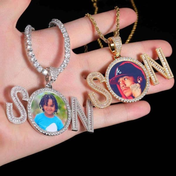 Jewelry Hip Hop Accessories Square Letter Splicing Round Trendy Brand Personalized Photo Frame Pendant Men's Necklace