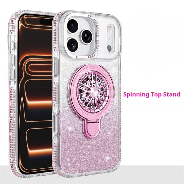 Suitable for iPhone 17 Pro Max phone case - Sparkling Diamond Rotating Gyro with Stand - Apple phone protection cover
