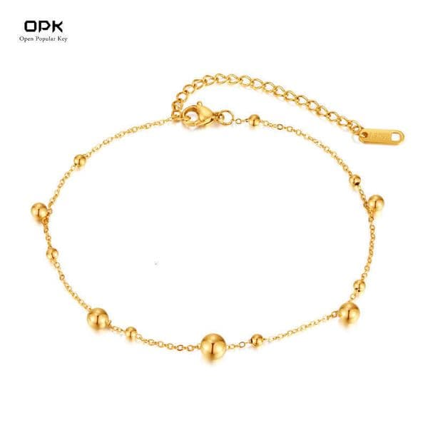 Hip Hop Style 925 Sterling Silver 14K Gold Round Bead Anklet for Women Fashion Simple Versatile Gold-Plated Titanium Steel Foot Jewelry Wholesale