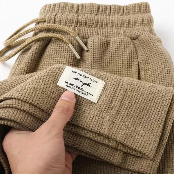 Waffle Pattern Khaki Mens Summer Loose American Casual Shorts 260321