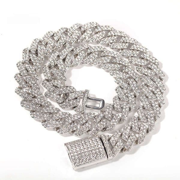 Trendy 18mm Silver Cuban Chain Rock Punk Full Diamond Pure silver Hip Hop Ice with VVS moissanite Fashion Metal Moissanite Necklace Accessory for Men