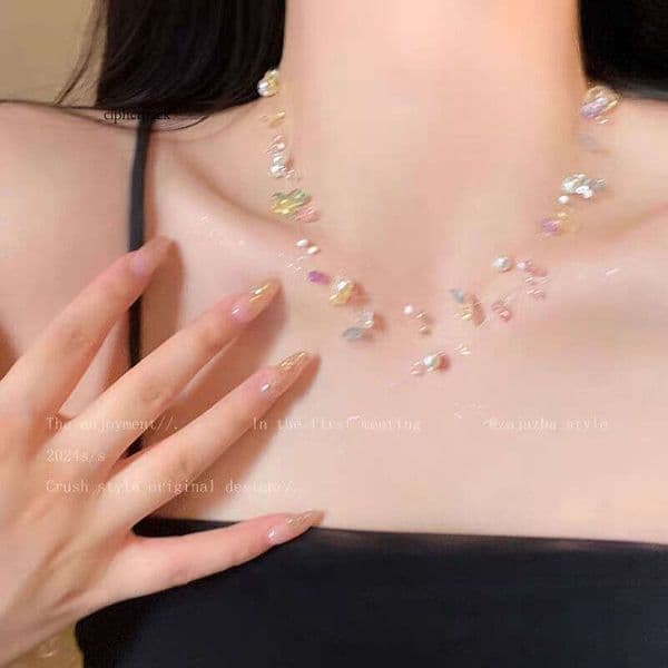 Dopamine-colored natural stone pearl necklace women, suitable for summer wear, collarbone chain, 2026 new popular accessory