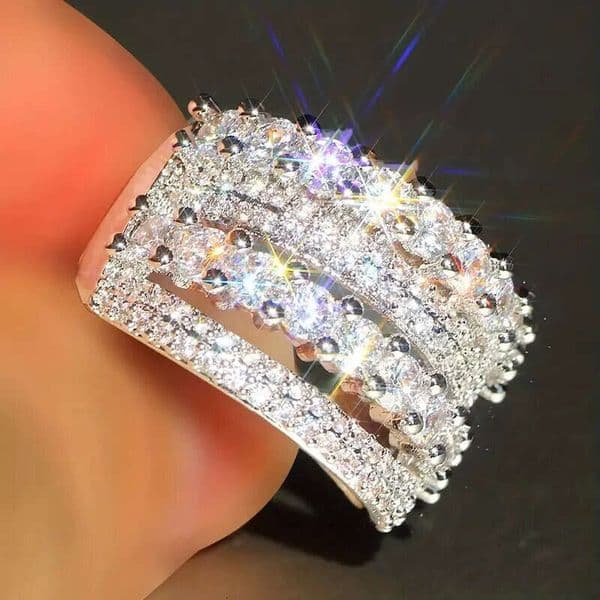 multi-layer stacked micro-inlaid Moissanite women niche fashion light luxury design ring for stacking on the index finger