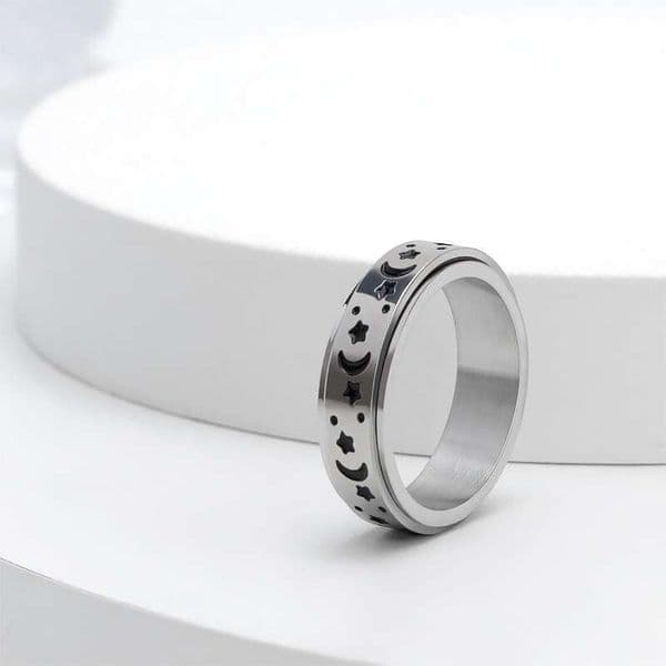 Hip Hop Style star moon titanium ring rotatable stress-relief ring for men women 925 Sterling Silver 18K Gold jewelry and accessories wholesale