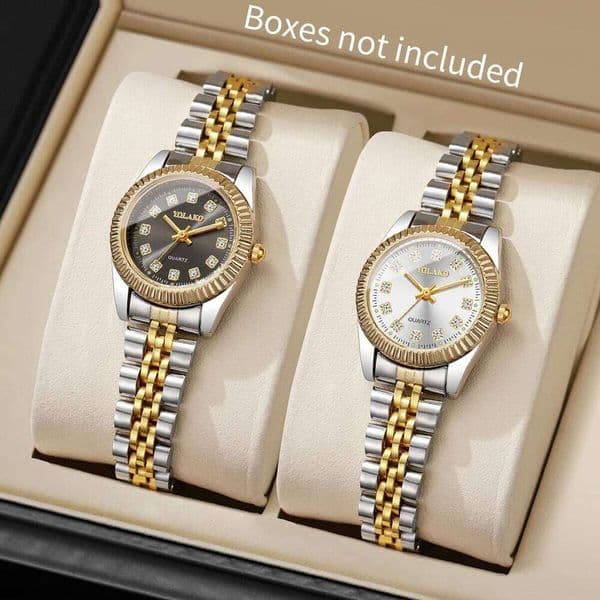 2PCS Luxury Rhinestone Women Watches Set Fashion Ladies Analog Quartz Wristwatches Reloj Mujer Girls Clock GiftNo Box