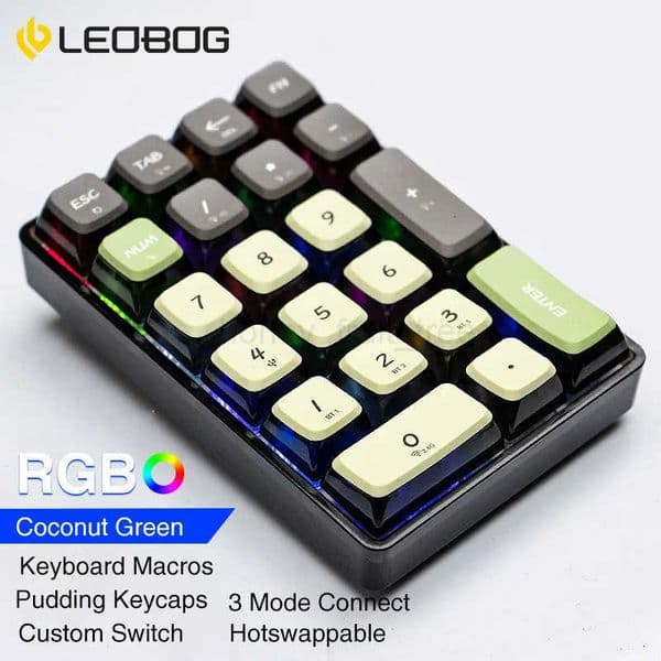 LEOBOG K21 Mini Number Keyboard 21 Transparent Key Mechanical Numeric Keypad 3 Mode Numpad 600mAh Gaming Keyboard With RGB Light H260323