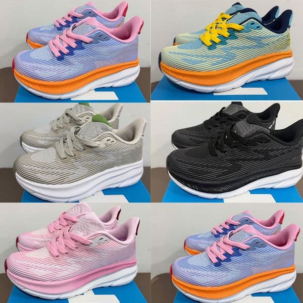 Kids Shoes Clifton 9 Girls Boys Running Shoe Toddler Basketball Sneakers Trainers One Free People Designer Youth Runner Breathable Black White Size Eur28-37