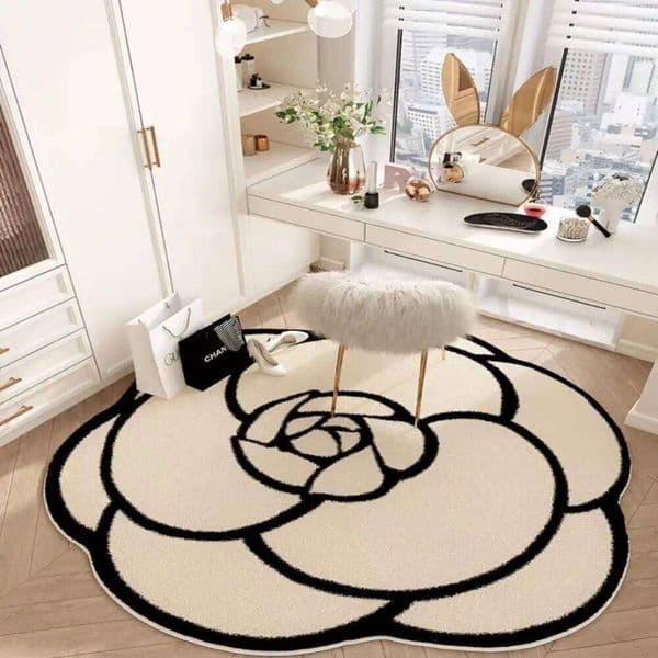 Round Camellia Crystal Velvet Mat Living Room Bathroom Door Absorbent Quick-Drying Floor Rugs Household Non-slip Carpet 26Y0323