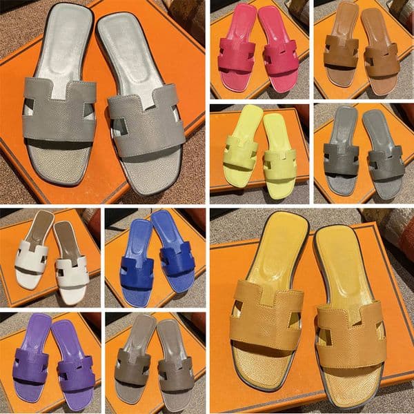 Designer Slides Sandal Slippers Beach Classic Flat Sandal Summer Lady Leather Flip Flops Men Women
