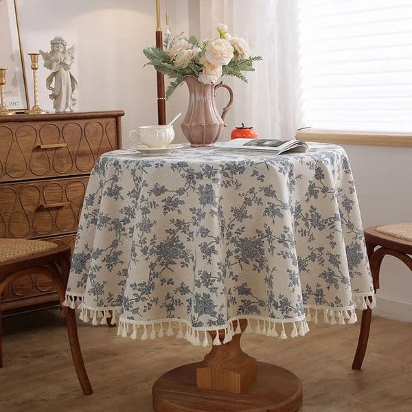 Floral Linen Cotton Tablecloth Pastoral Rustic Washable Round Table Cover For Farmhouse DecorPicnicTabletop Decor 260320