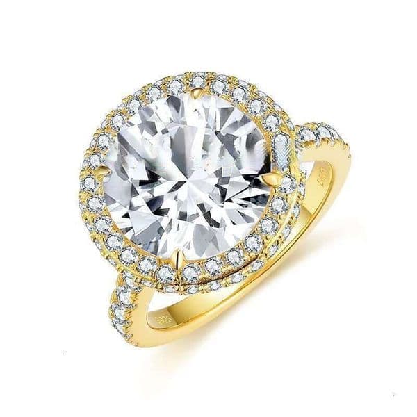 Luxury Vintage 5CT Round Moissanite Halo Fine Jewelry S925 Sterling Silver 18k Gold Plated Women Engagement Diamond Ring
