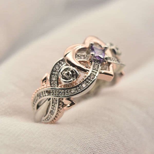 wish new model flower princess cut diamond Jewelry heart-shaped rose gold two-tone Moissanite ring
