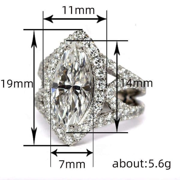 Wish Hot-Selling New Ring: Marquise-Shaped Princess Ring Moissanite Jewelry Fashion Women's Engagement and Proposal Ring