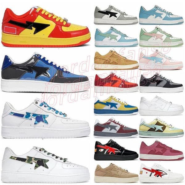 Big Sale Bapes Shoes Casual Mens Women Low Leather Sneakers Stas apes White Red Black Camo Purple Orange Brown Beige Navy Camouflage