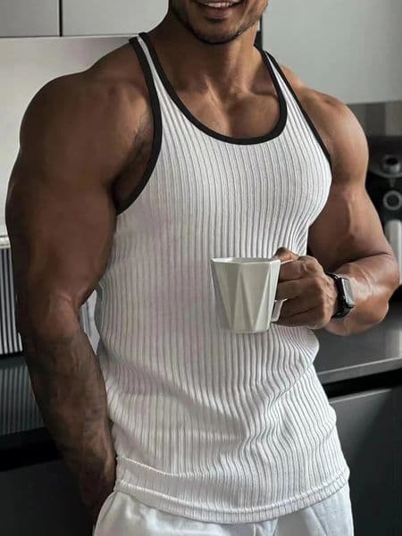 Mens Quickdrying Elastic Fitness Wear Gym Running Slim Vertical Stripes Sleeveless Fashion Summer 260323