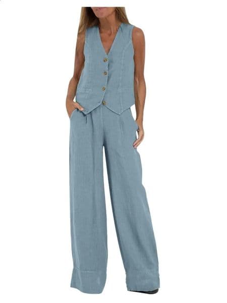Womens Clothing Spring Summer Fashionable Vest Pants Collage Splicing Pure Sleeveless Color Temperament Casual Suit 260323BJ