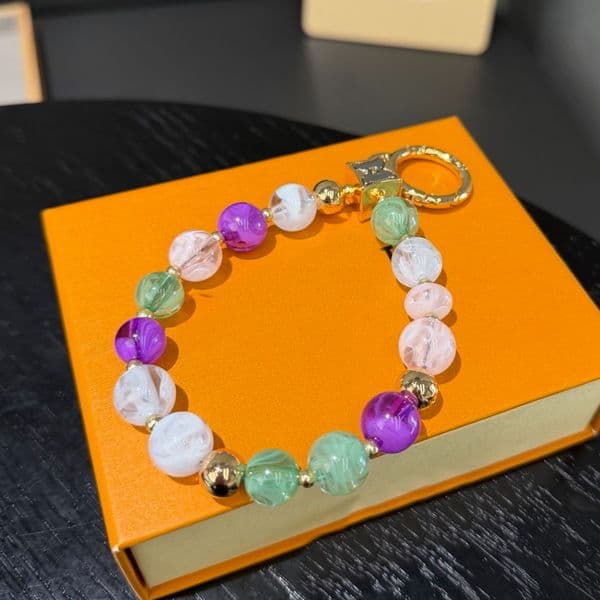 Designer Beaded Keychain With Green Purple s Gold Tone Accents Elegant Daily Wear High Quality Gifts Stylish Accessory T260528