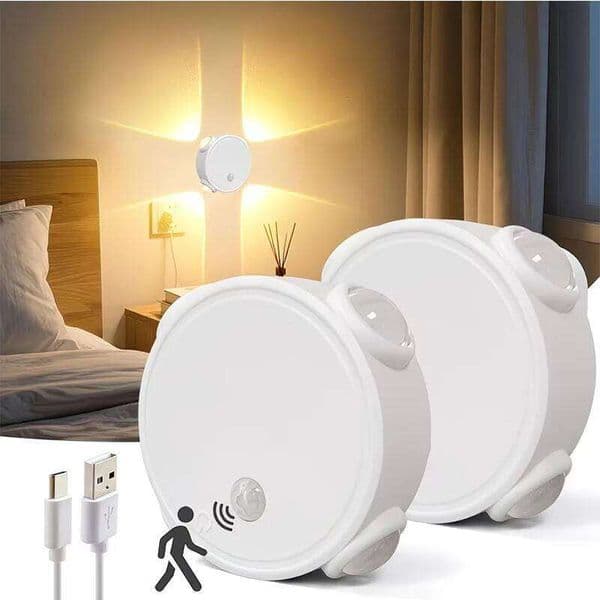 USB Rechargeable Motion Sensor LED Light Four-Head Cat Eye Spotlight 3-Color or RGB Dimming for Wardrobe Living Room Bedroom 26H0323