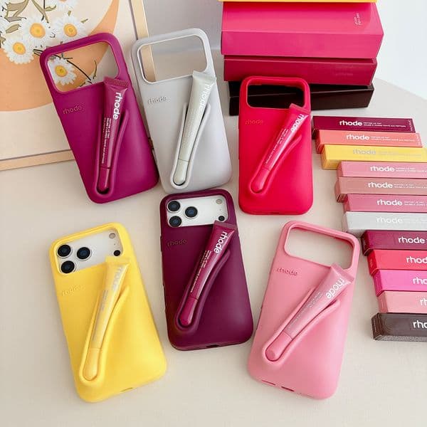 Phone Case with Box and Lipstick for IPhone 15 16 14 13 12 11 Pro Max Plus 17 Air Lip Gloss Portable Soft Silicone Shockproof