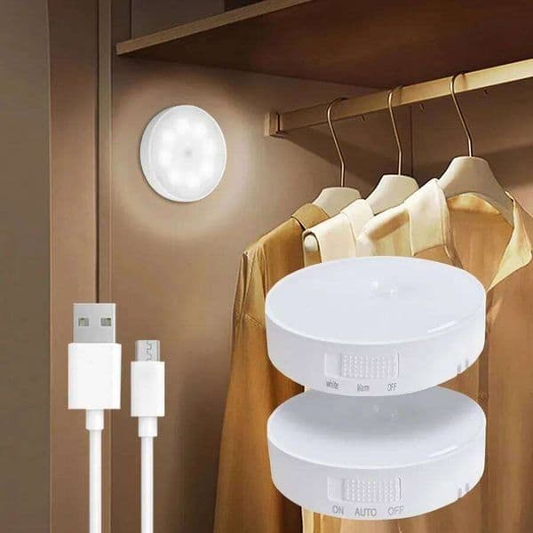 Colorful LED Light Motion Sensor Lights Wireless Magnetic Round Night Lamp Kitchen Cabinet Bedroom Atmosphere Decor 26H0323