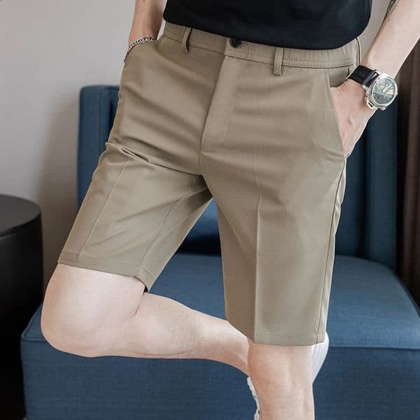 Summer Smart Casual Shorts Men Fashion Solid Color Slim Suit Shorts Mens Dress Office Knee Length Short Pants Male Streetwear 260321