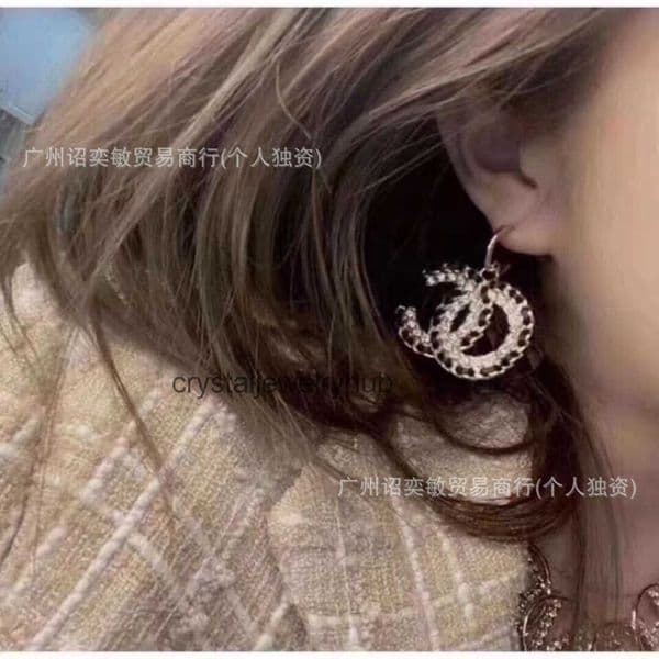 Designer Jewelry cc earrings Classic Black Leather Cord Round Diamond Earrings for Women channels studs