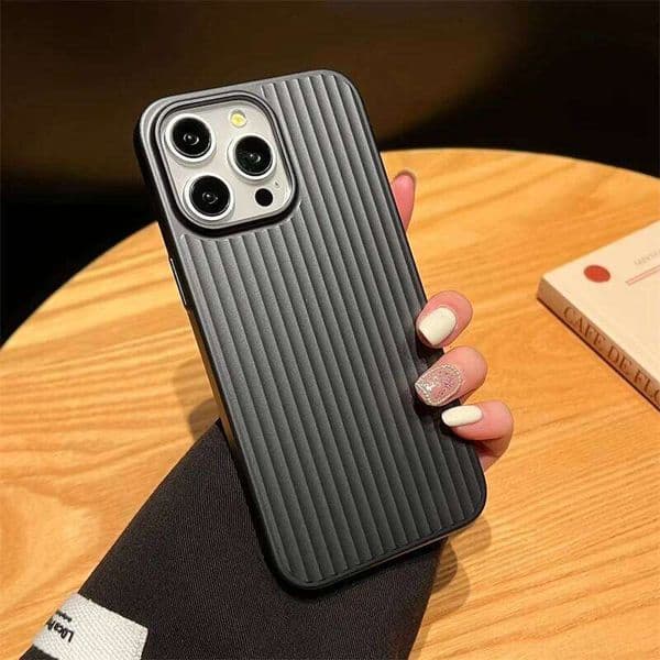 Luxury Stripes Metallic Paint Armor Case For iPhone 13 14 15 16 17 Pro Max Plus Shockproof Camera Protective Slim Matte PC Cover 26H0323