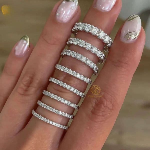 VVS Moissanite Ring Eternity Wedding Band Iced Out 16mm 18mm 2mm 3mm Diamond Silver 14k 18k Gold Engagement Stackable Rings