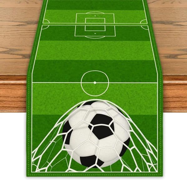 Soccer Field Linen Table Runner for Decor Reusable Sports Football Theme Green Runners Holiday Kitchen Party 260323